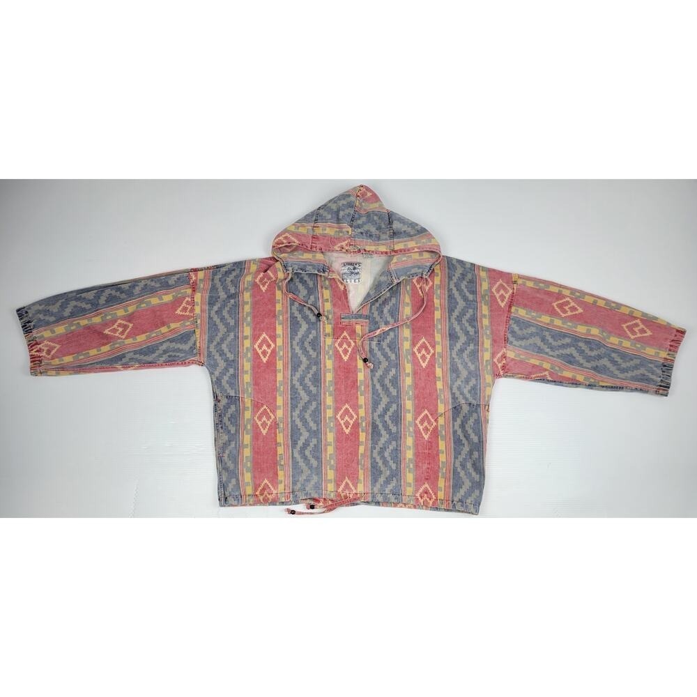 Vintage Retro Andrews Blues Aztec Southwestern Mens Medium‎ Baggy Hooded Sweater